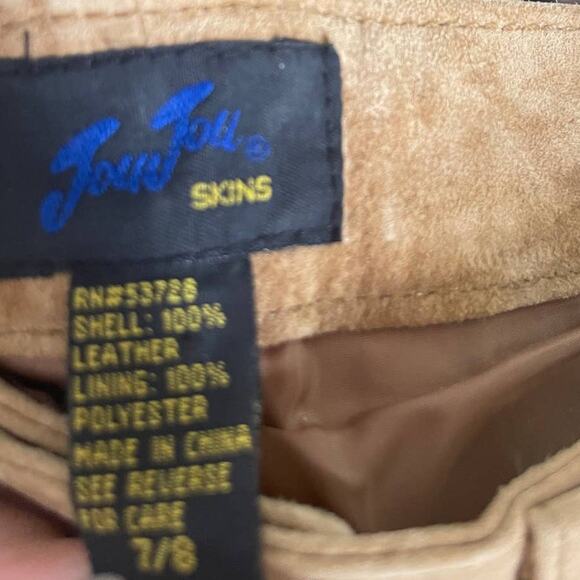 Jou Jou‎ Skins Size 7/8 Waist 28 Vintage 90's Suede Leather Tan Pants - Picture 6 of 9